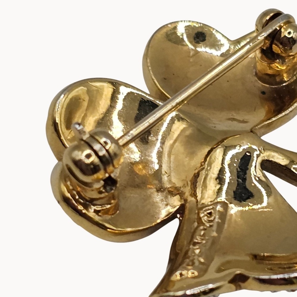 Tara Shamrock Rhinestone Brooch Gold Tone Irish St Patricks Day Lucky Clover Pin - Picture 10 of 11